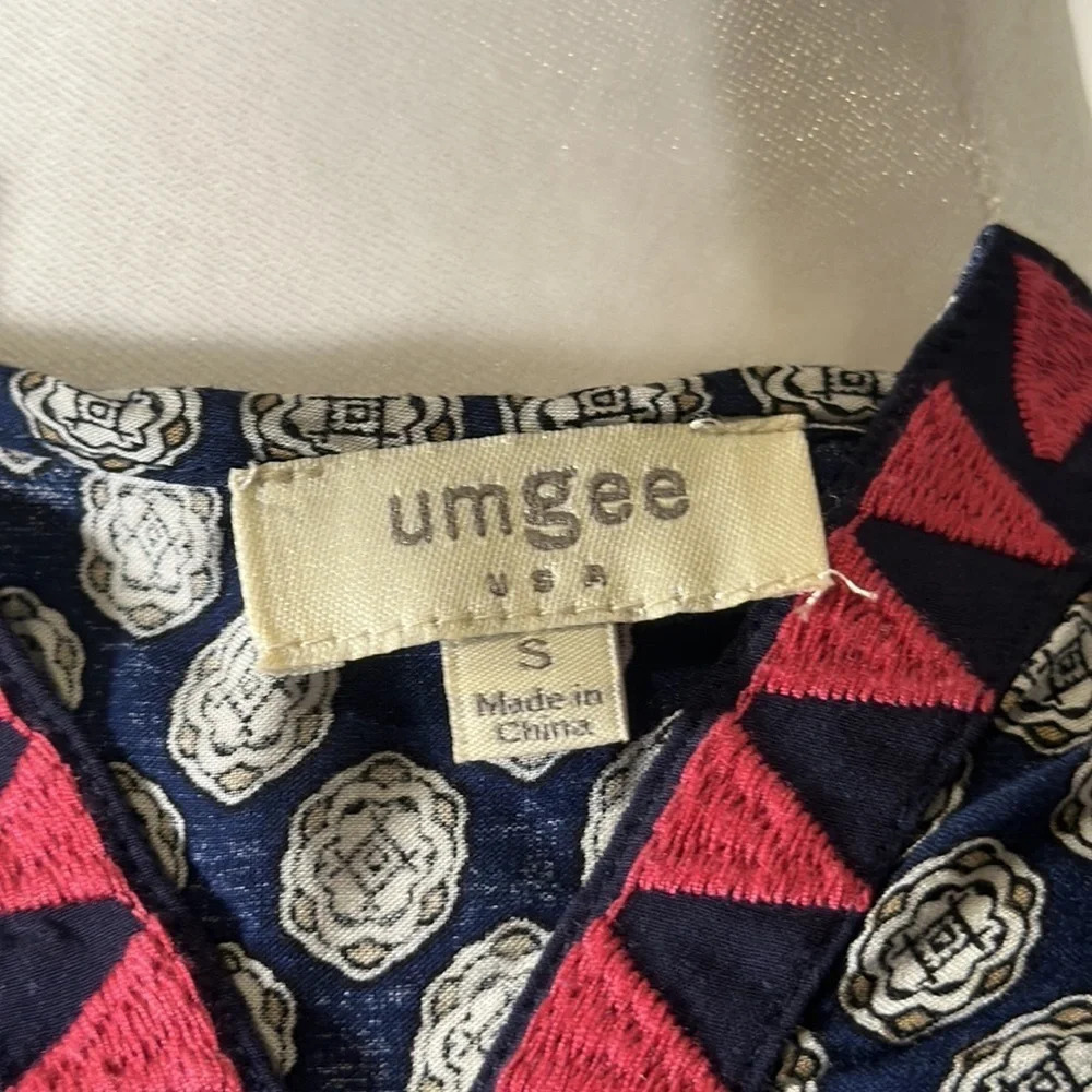 Umgee USA Womens small Tunic Dress Blue Embroidered Boho Aline Medallion - Picture 5 of 5